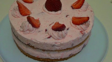 Клубничный Торт "Нежность". Очень вкусный бисквитный торт с клубникой.  Biscuit Strawberry Cake