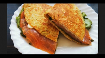 Recipe ПП Завтрак ОВСЯНОБЛИН. С красной рыбой, листьями салата и сливочным сыром.