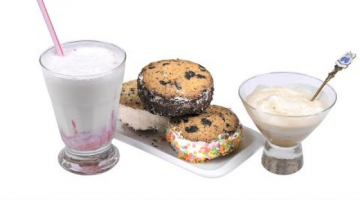 Recipe Три десерта с мороженым: сэндвич, аффогато и молочный коктейль.
