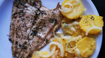 Recipe Запечённая рыба камбала с картофелем на обед или ужин.